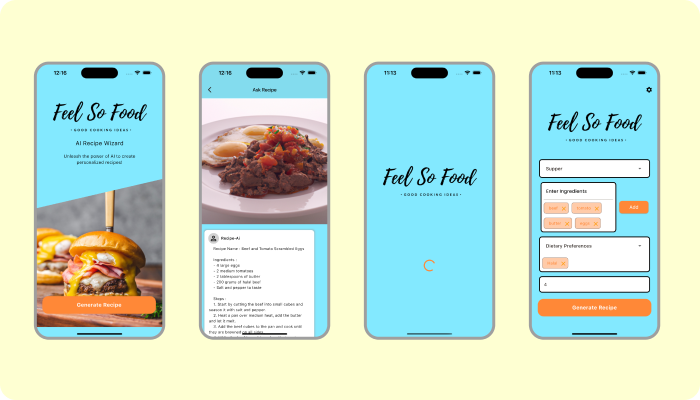 Group photo of few pages of recipe ai app